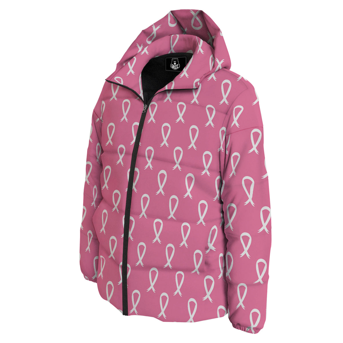 Breast Cancer Pink And White Print Pattern Down Jacket-grizzshop