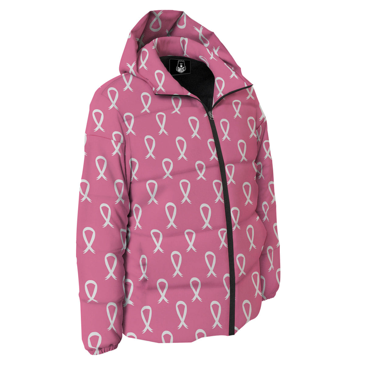 Breast Cancer Pink And White Print Pattern Down Jacket-grizzshop