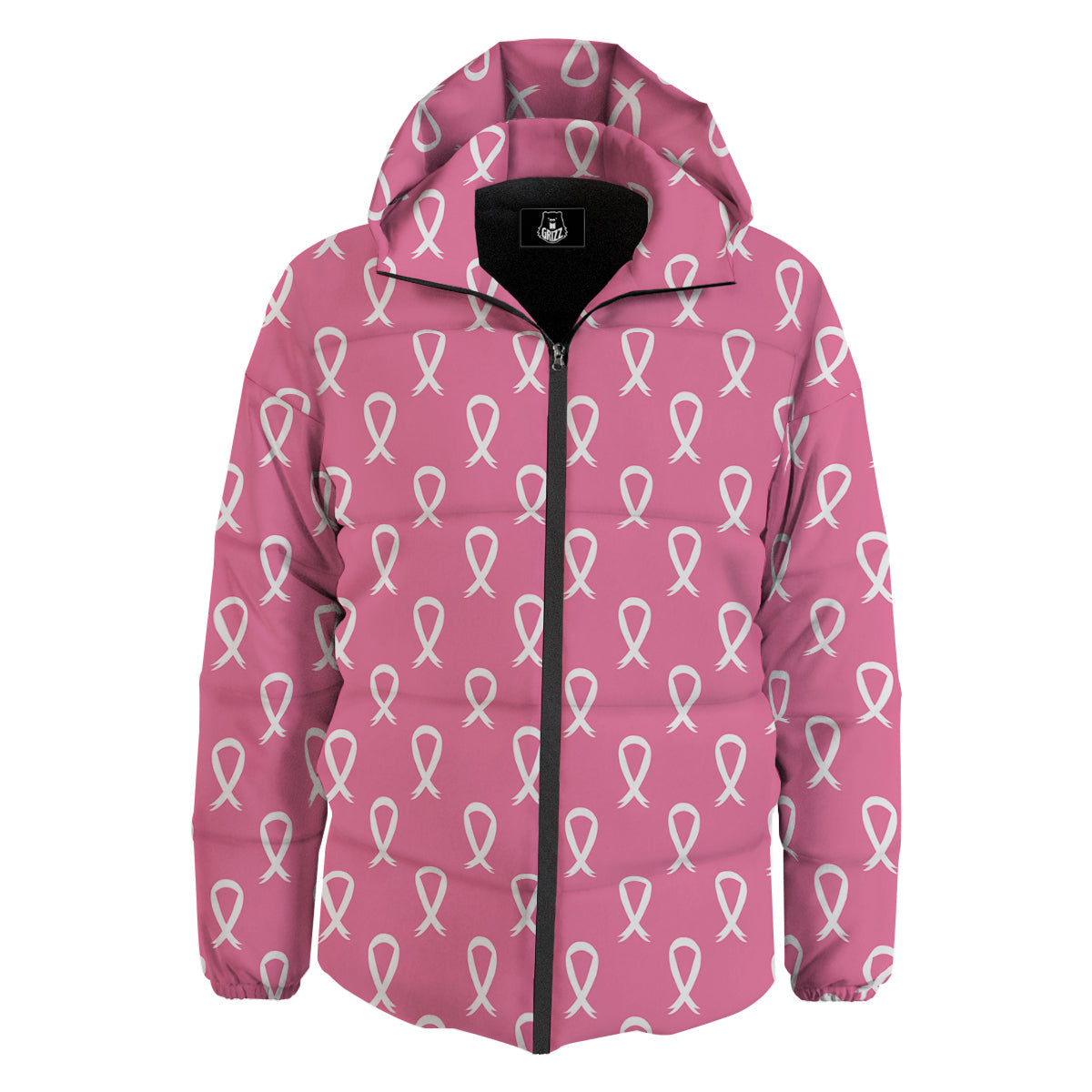 Breast Cancer Pink And White Print Pattern Down Jacket-grizzshop