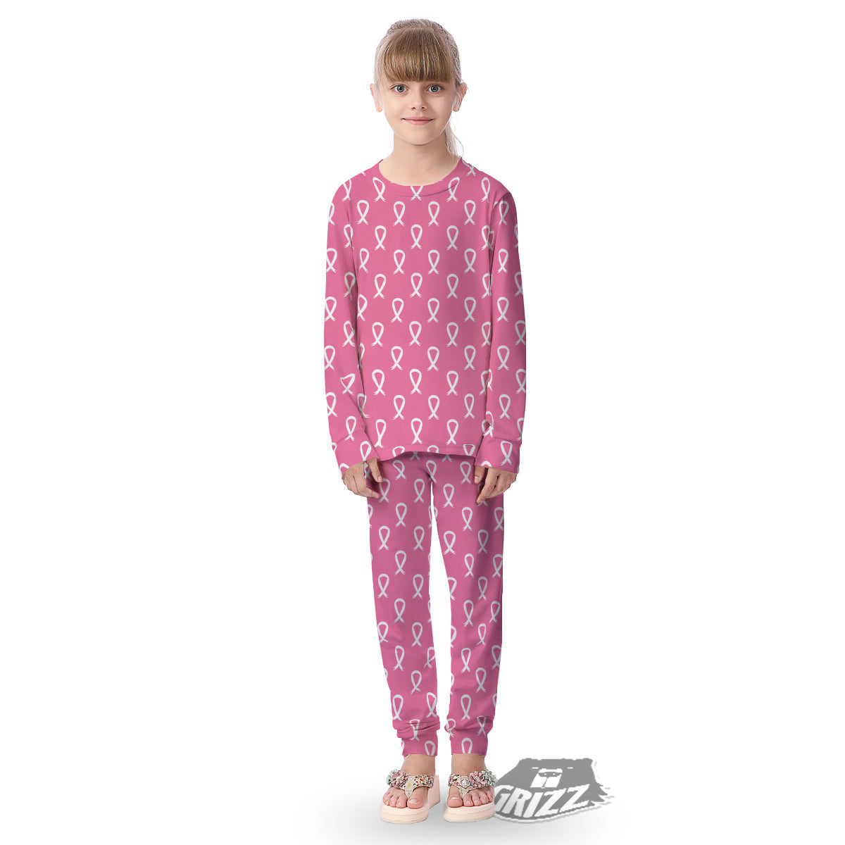 Breast Cancer Pink And White Print Pattern Kid's Pajamas-grizzshop