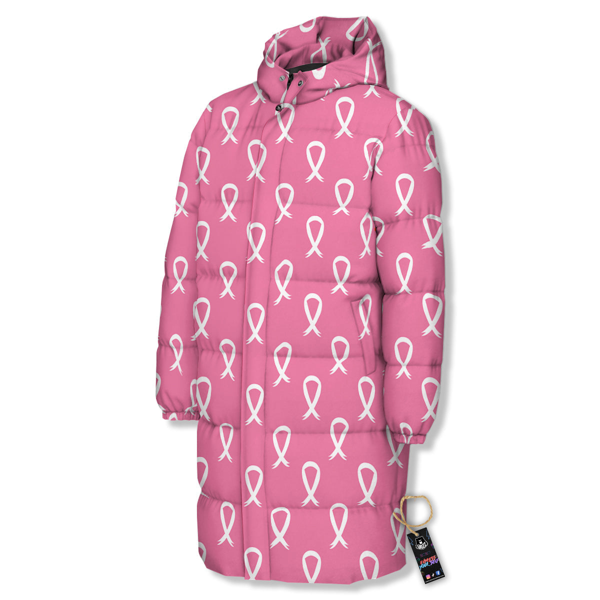 Breast Cancer Pink And White Print Pattern Long Down Jacket-grizzshop
