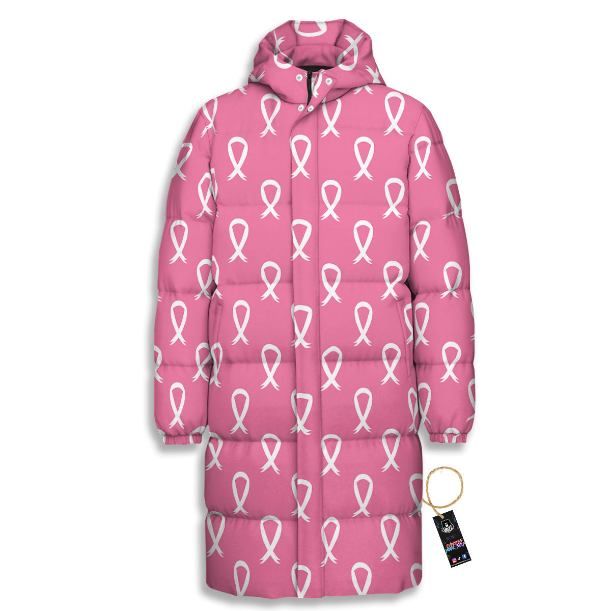 Breast Cancer Pink And White Print Pattern Long Down Jacket-grizzshop