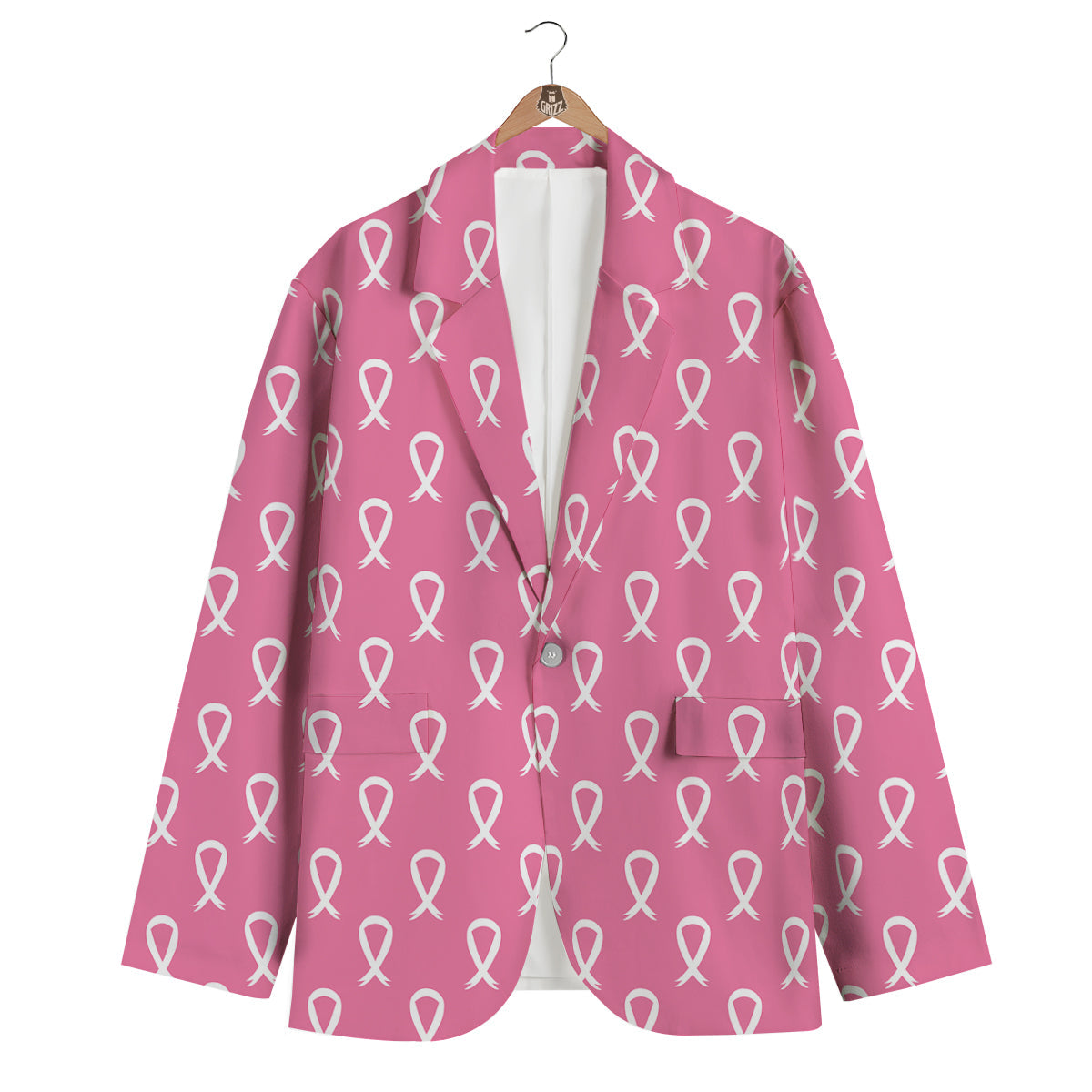 Breast Cancer Pink And White Print Pattern Men's Blazer-grizzshop