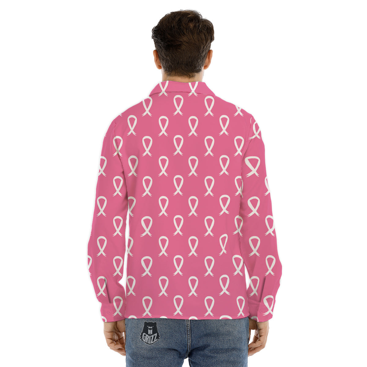 Breast Cancer Pink And White Print Pattern Men's Dress Shirts-grizzshop