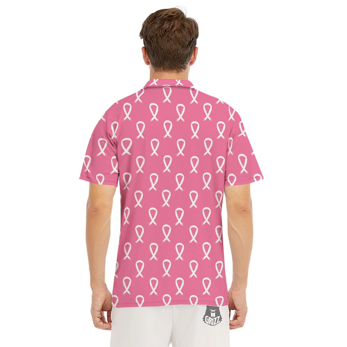 Breast Cancer Pink And White Print Pattern Men's Golf Shirts-grizzshop