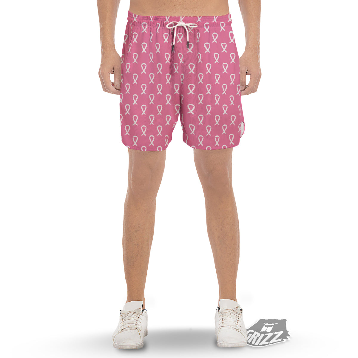 Breast Cancer Pink And White Print Pattern Men's Gym Shorts-grizzshop