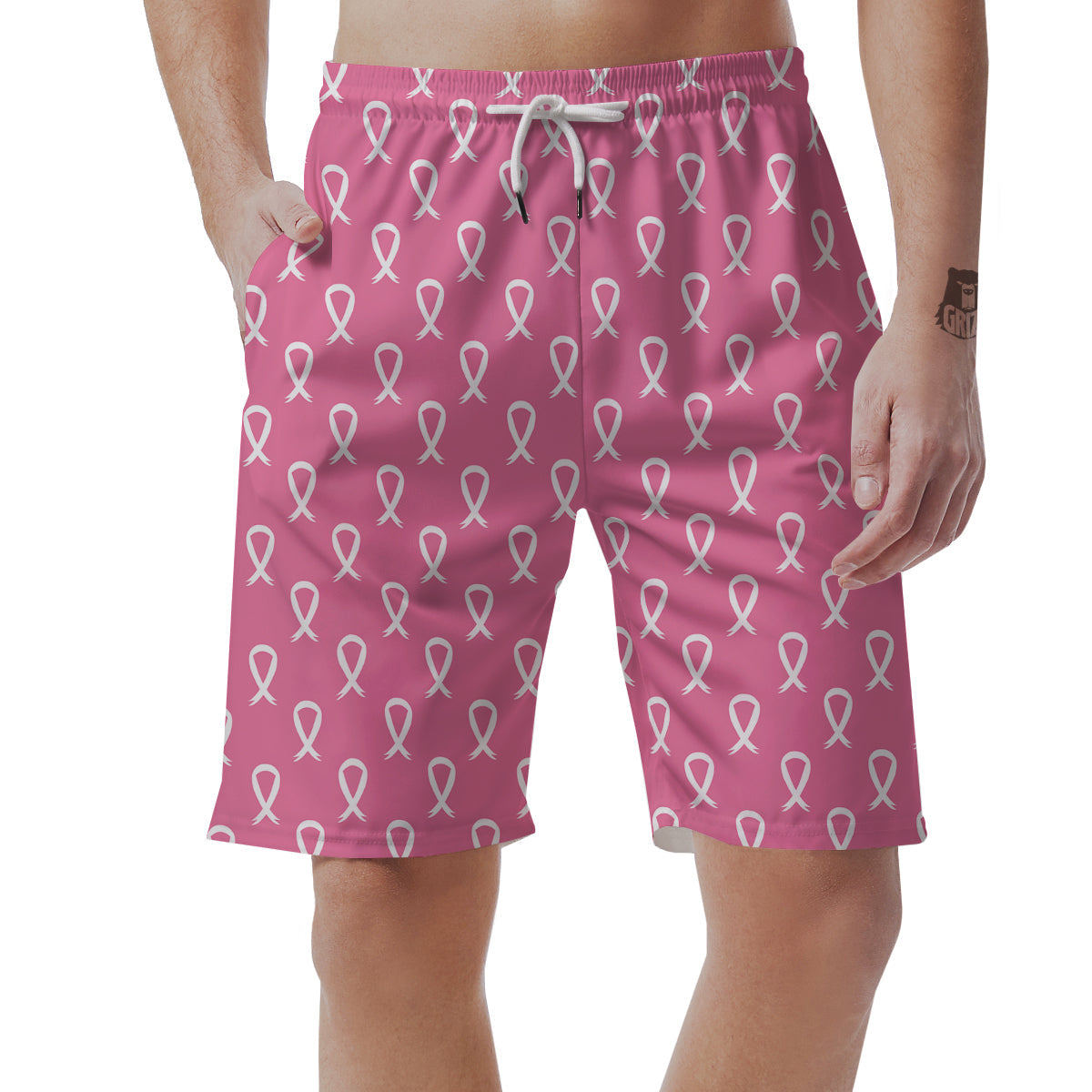 Breast Cancer Pink And White Print Pattern Men's Shorts-grizzshop