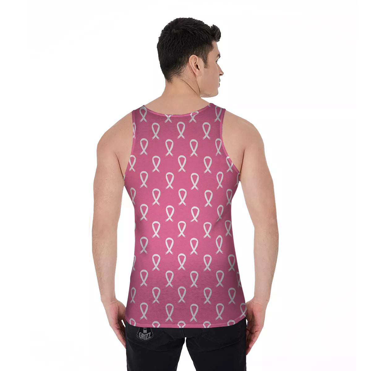 Breast Cancer Pink And White Print Pattern Men's Tank Top-grizzshop