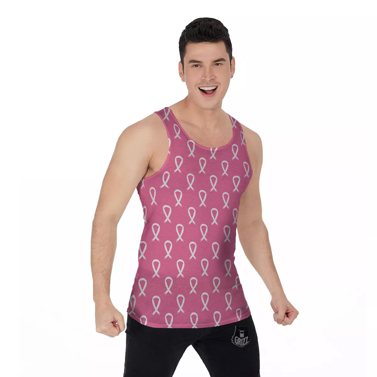 Breast Cancer Pink And White Print Pattern Men's Tank Top-grizzshop