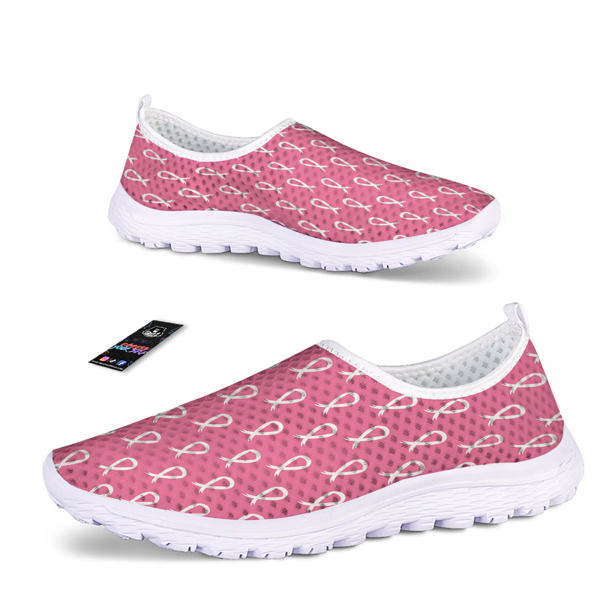 Breast Cancer Pink And White Print Pattern Nurse Shoes-grizzshop
