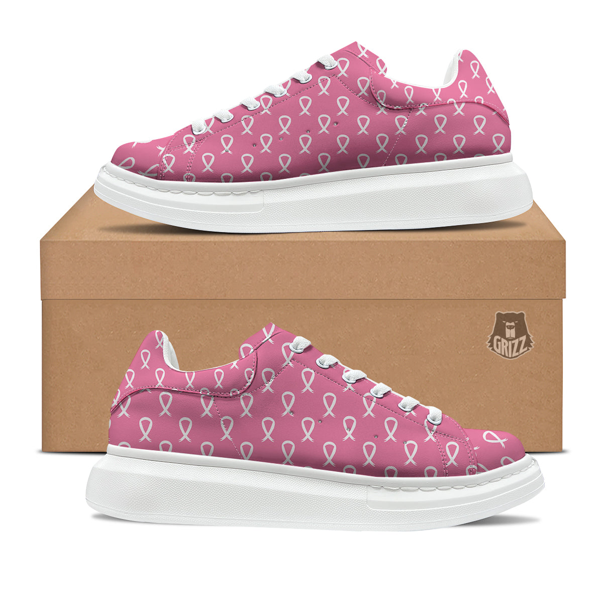 Breast Cancer Pink And White Print Pattern Platform Shoes-grizzshop