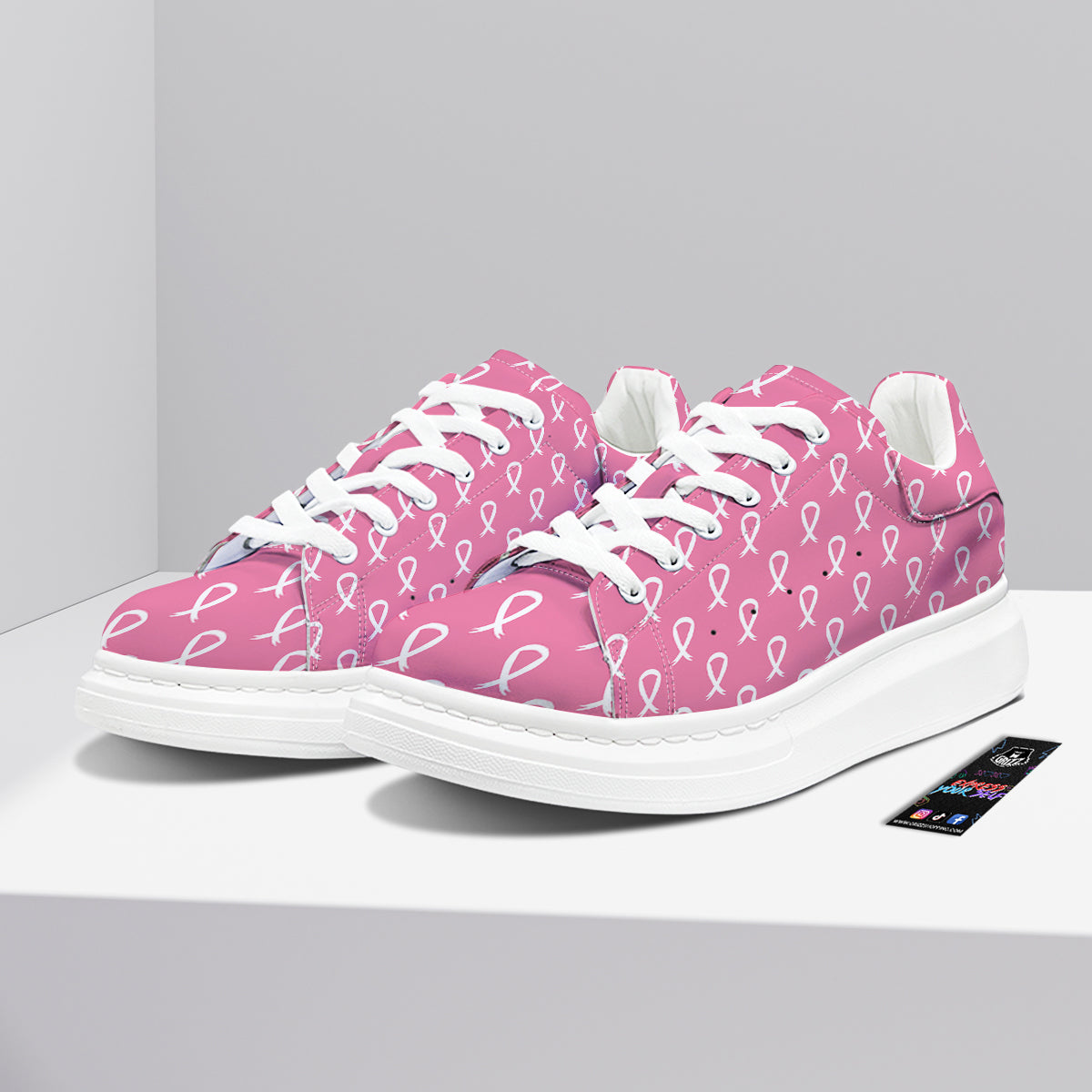 Breast Cancer Pink And White Print Pattern Platform Shoes-grizzshop