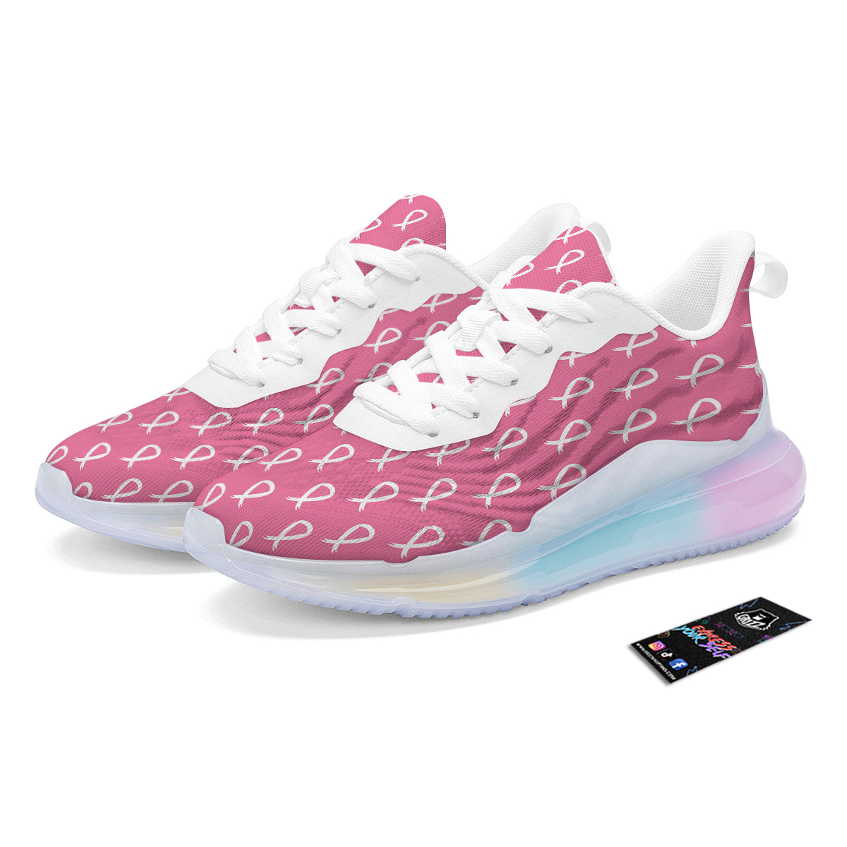 Breast Cancer Pink And White Print Pattern Running Sneakers-grizzshop