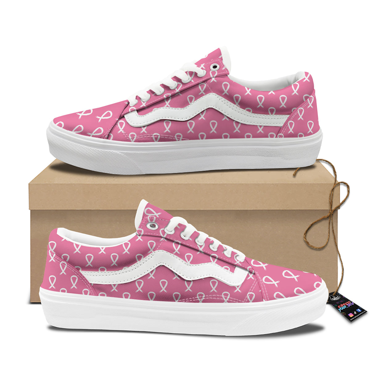 Breast Cancer Pink And White Print Pattern Skate Shoes-grizzshop