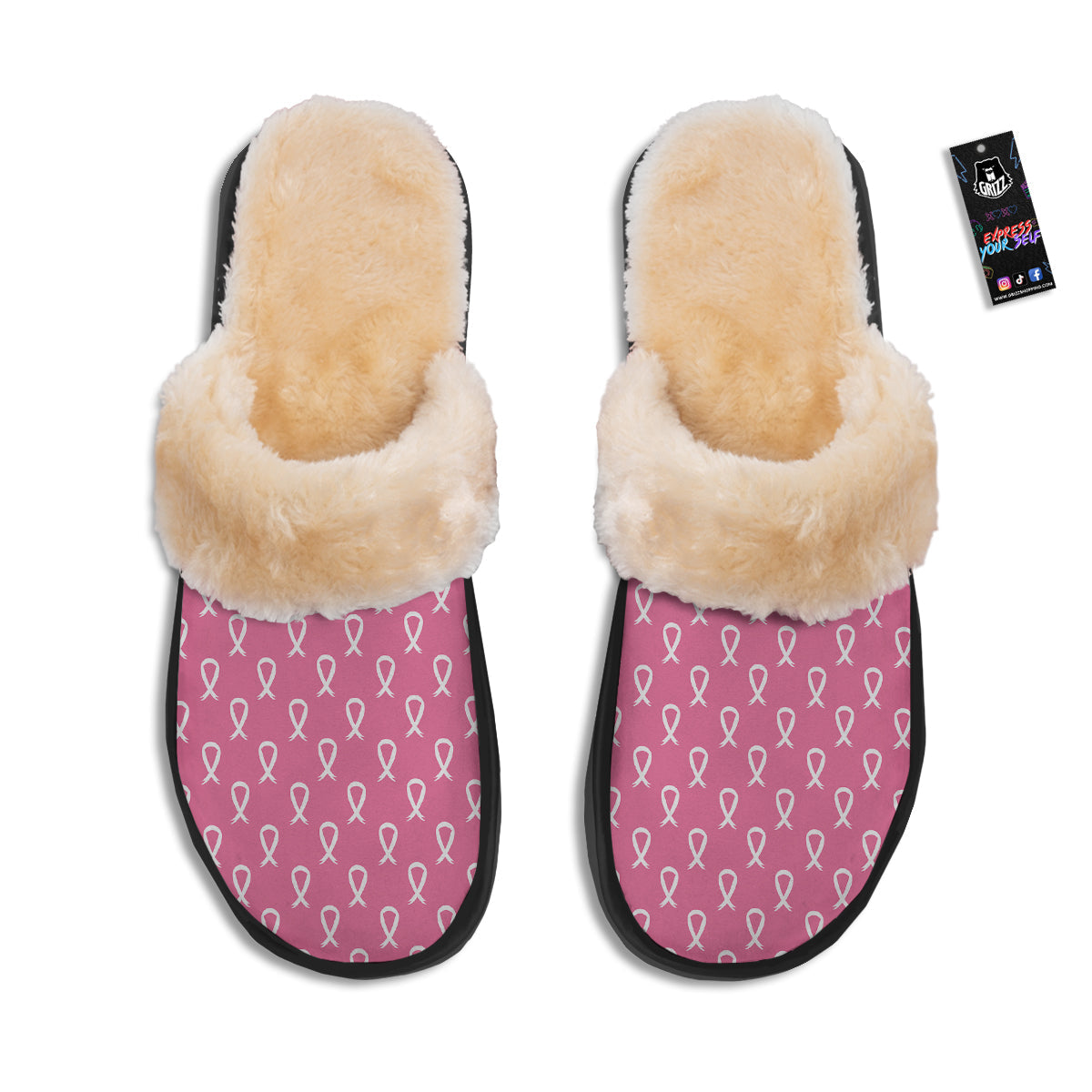 Breast Cancer Pink And White Print Pattern Slippers-grizzshop