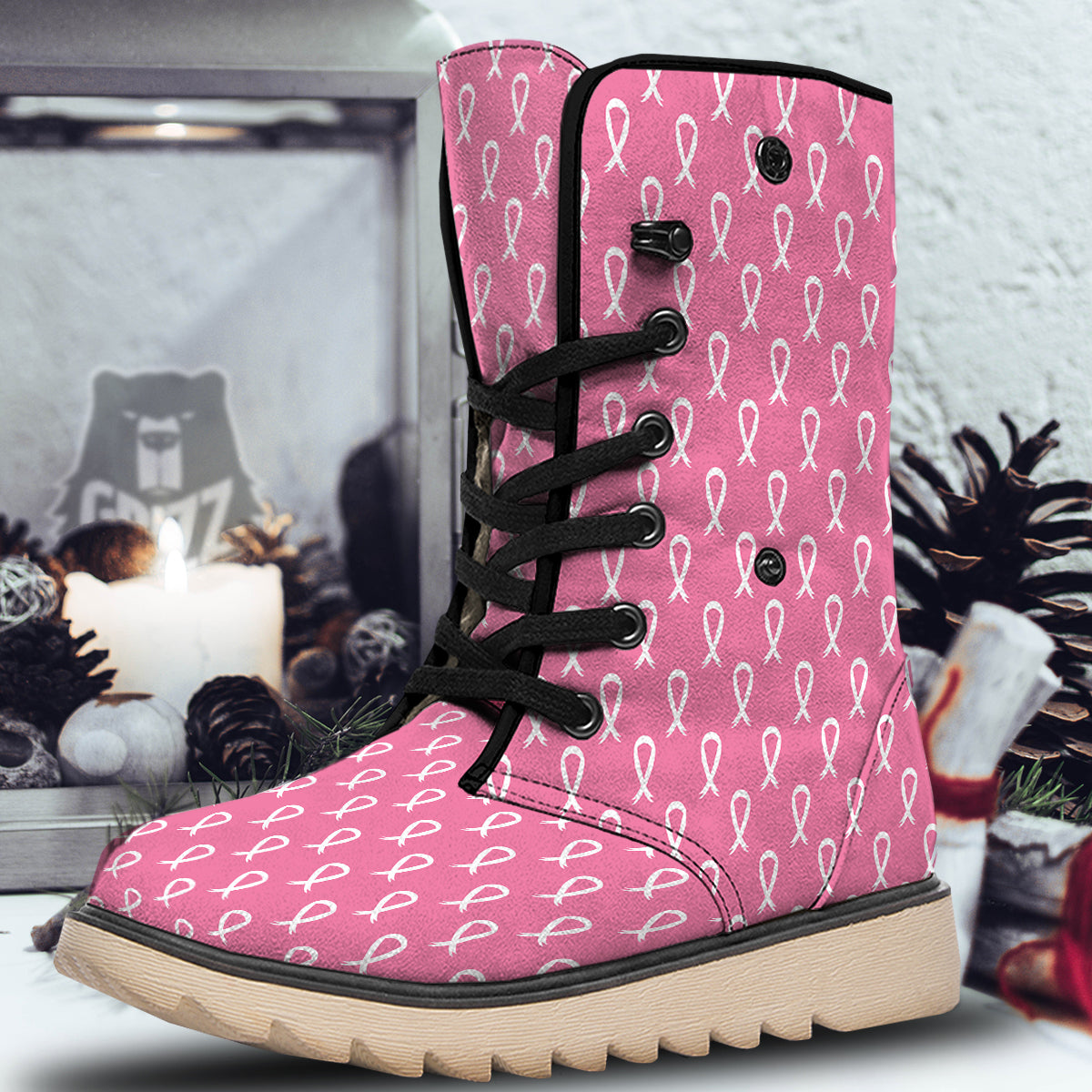 Breast Cancer Pink And White Print Pattern Snow Boots-grizzshop