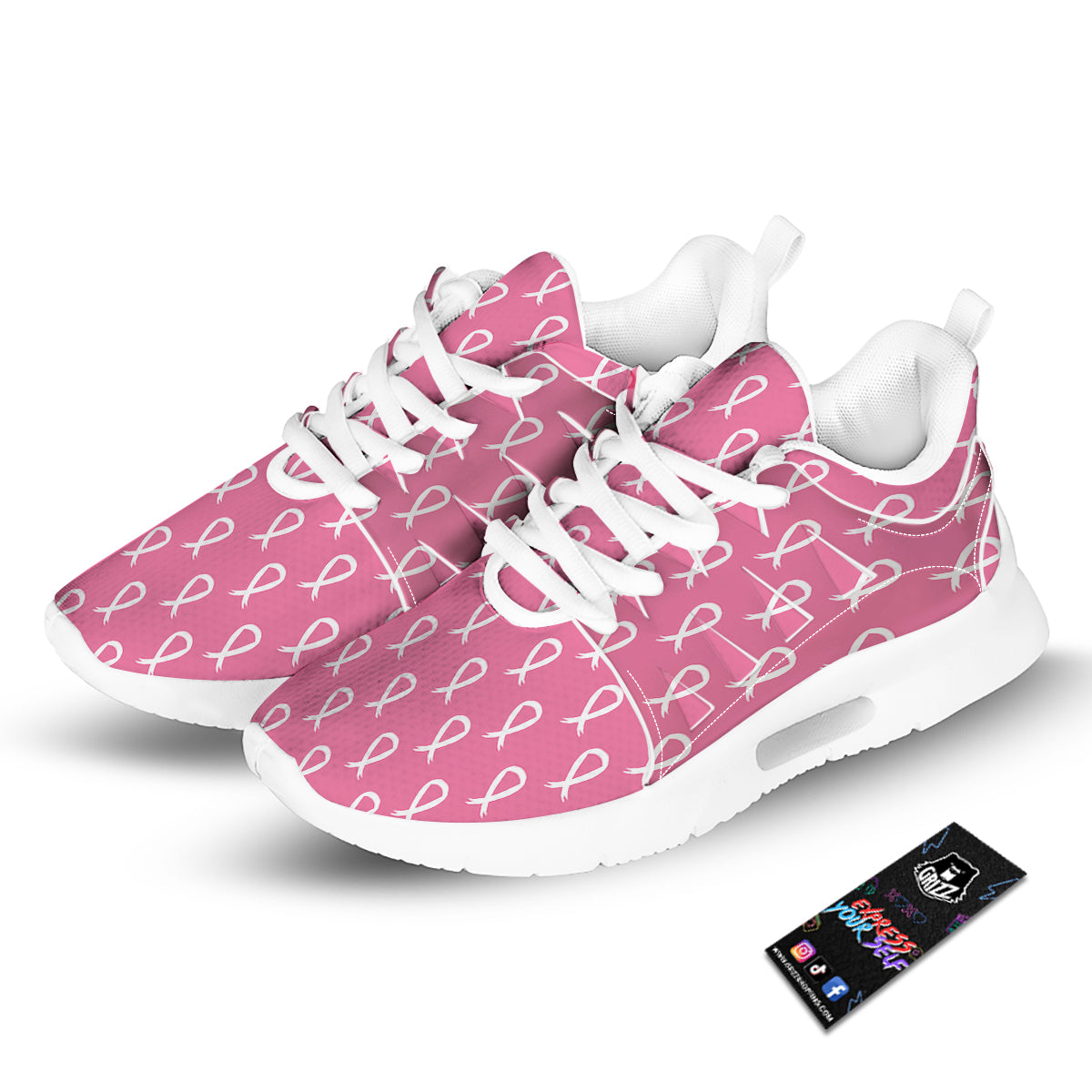 Breast Cancer Pink And White Print Pattern Tennis Shoes-grizzshop