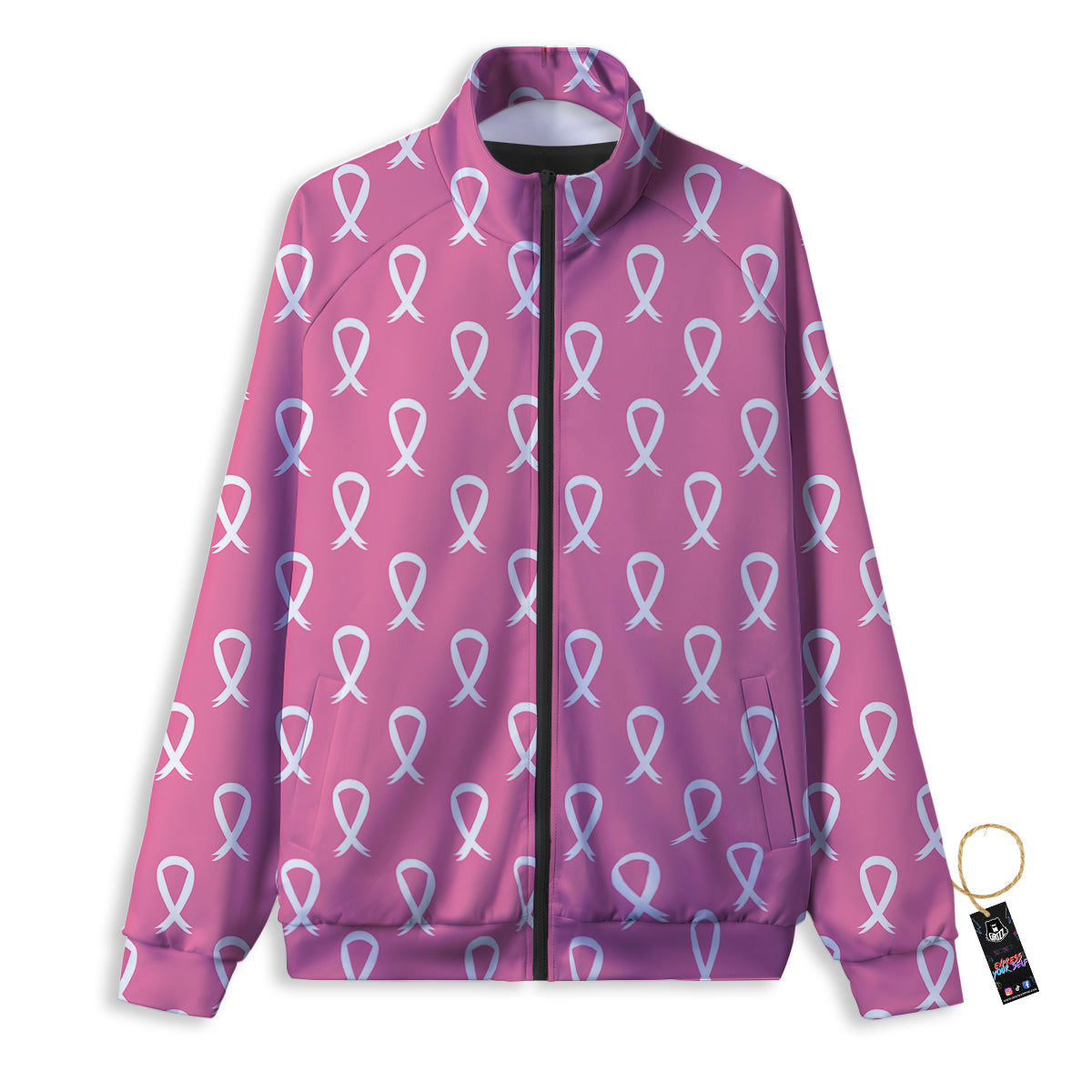 Breast Cancer Pink And White Print Pattern Track Jacket-grizzshop