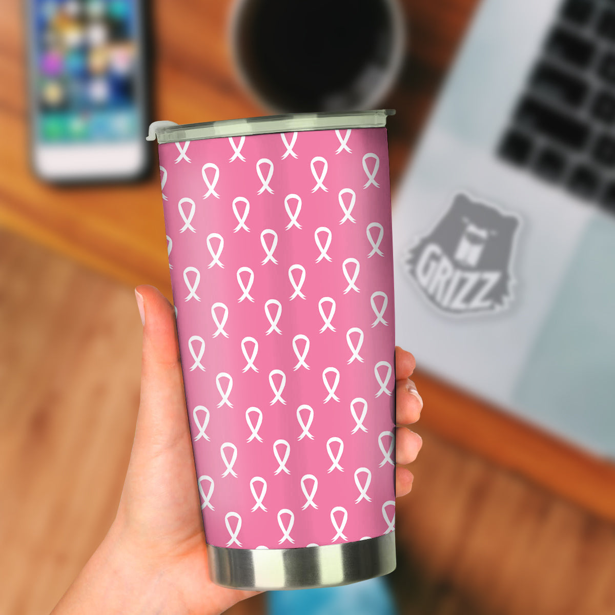 Breast Cancer Pink And White Print Pattern Tumbler-grizzshop