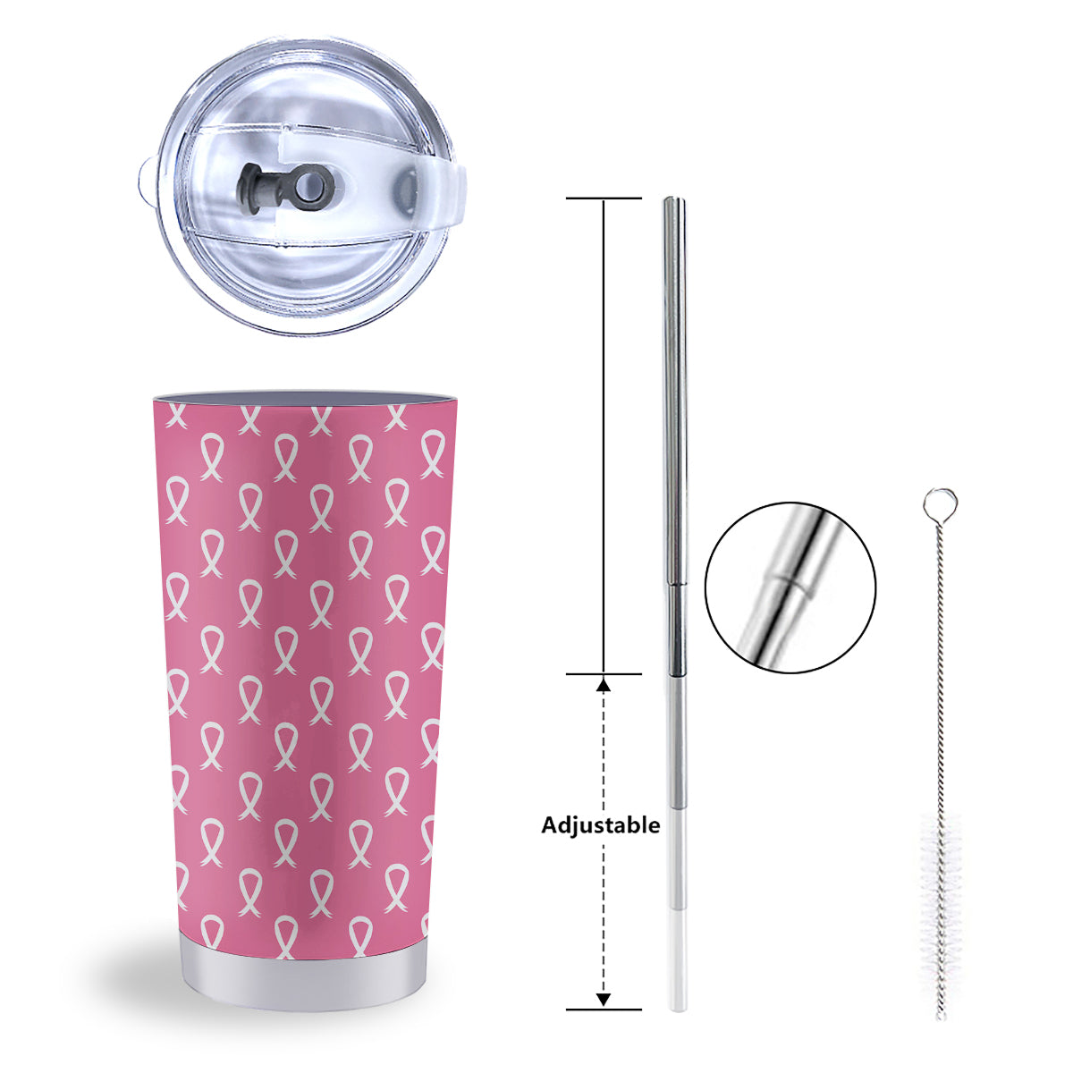Breast Cancer Pink And White Print Pattern Tumbler-grizzshop