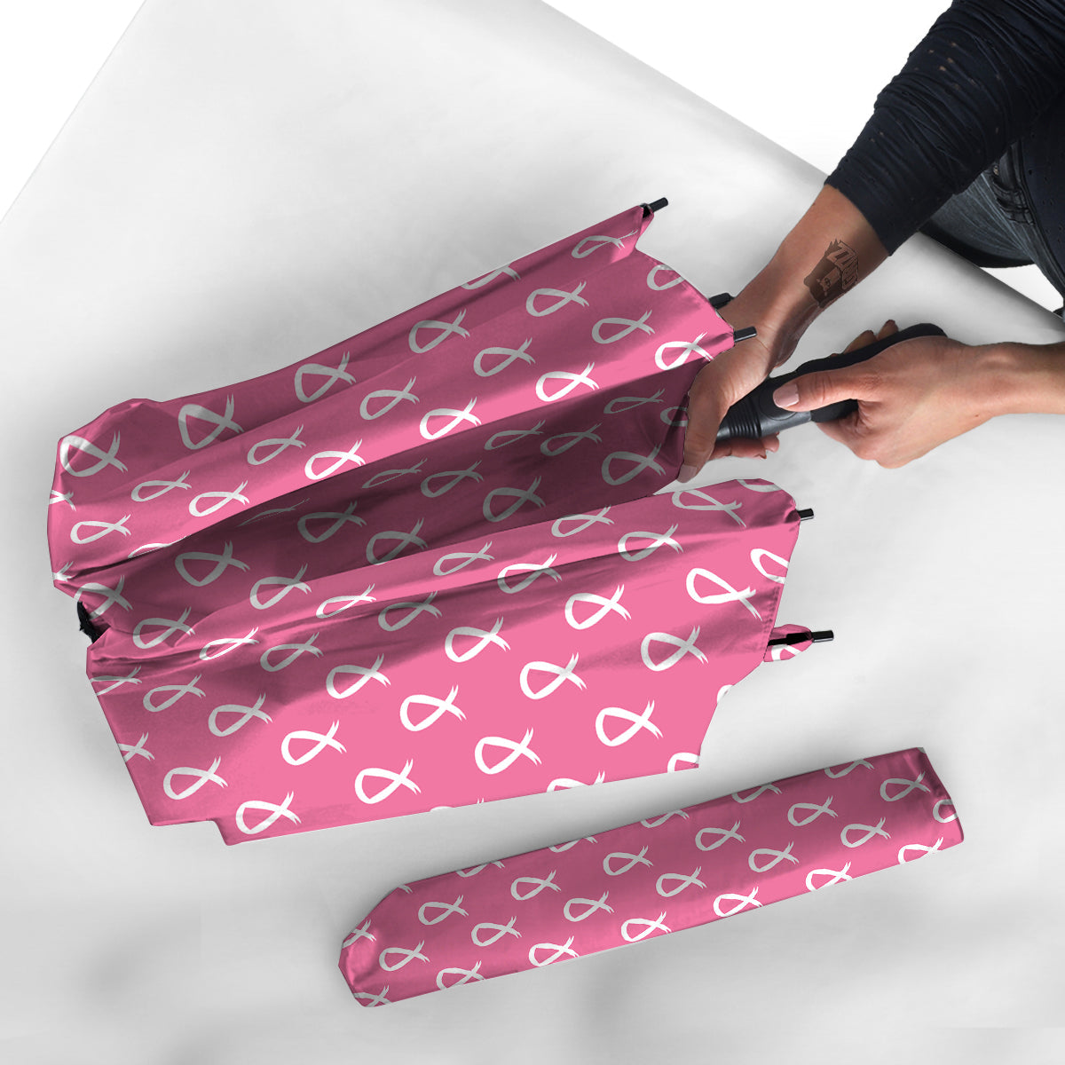 Breast Cancer Pink And White Print Pattern Umbrella-grizzshop