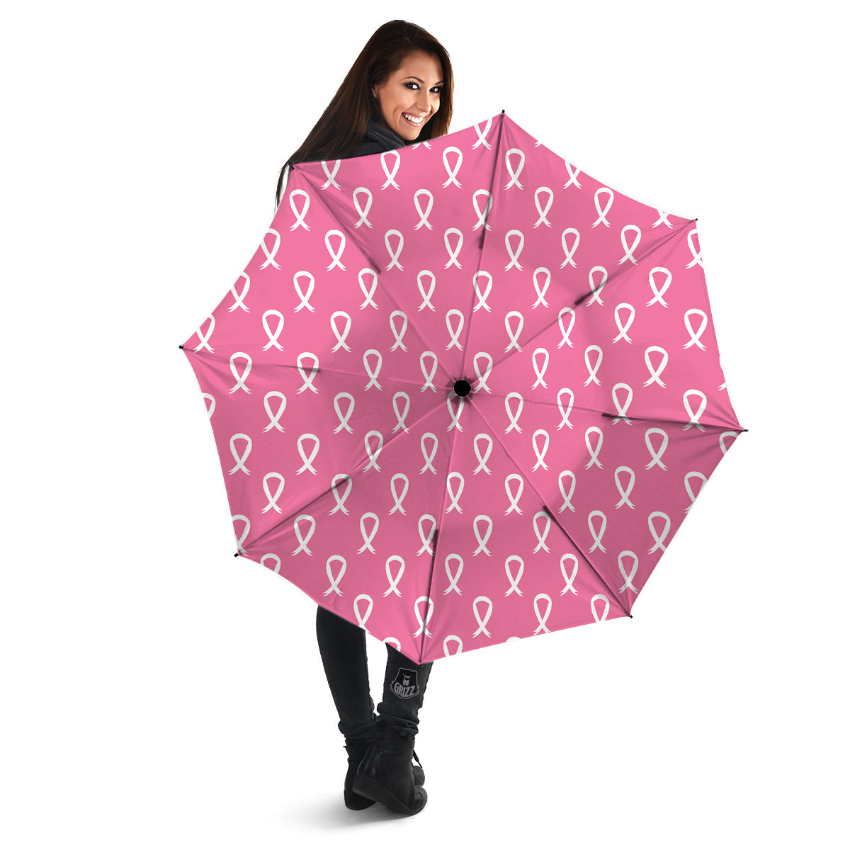 Breast Cancer Pink And White Print Pattern Umbrella-grizzshop