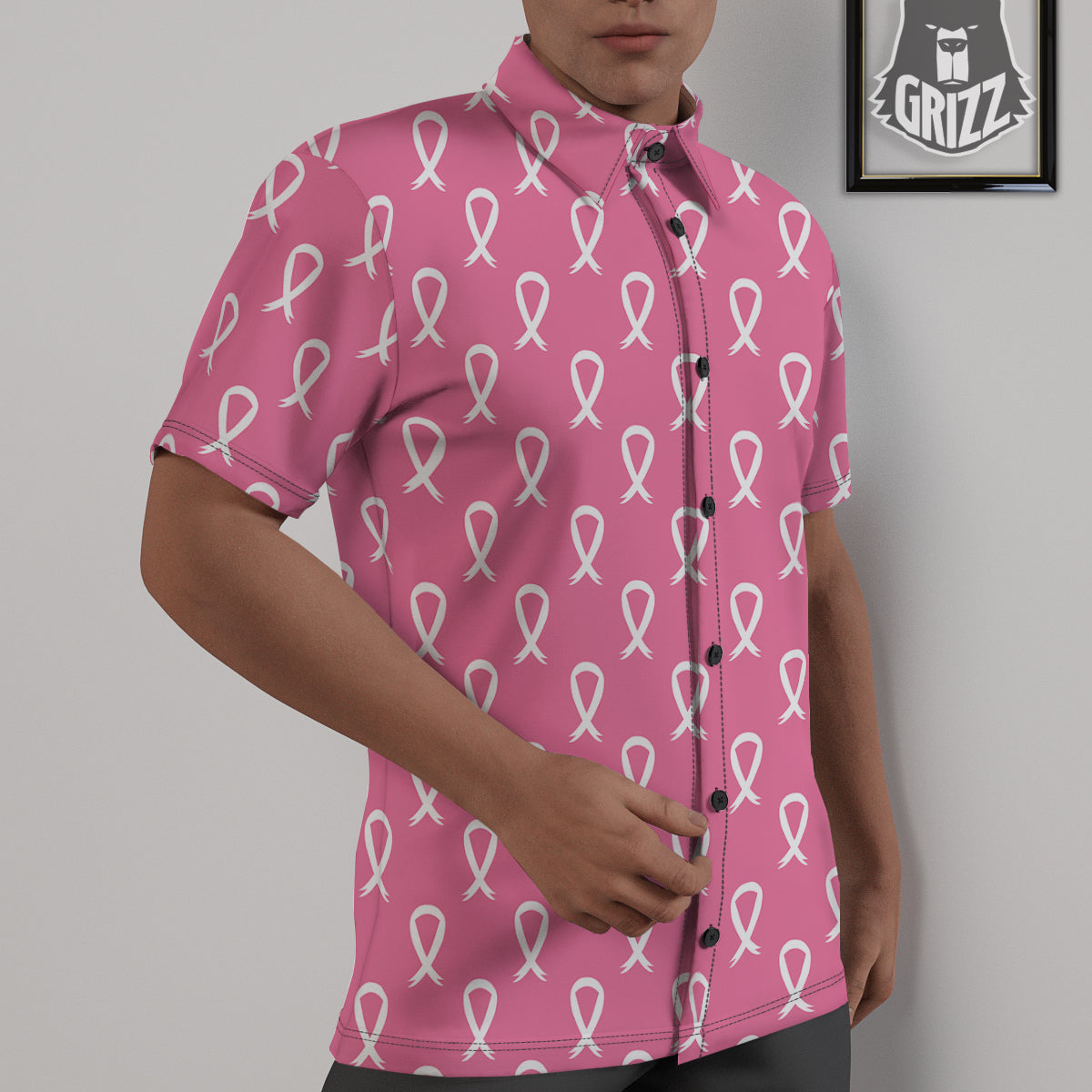 Breast Cancer Pink And White Print Pattern Untucked Shirts-grizzshop