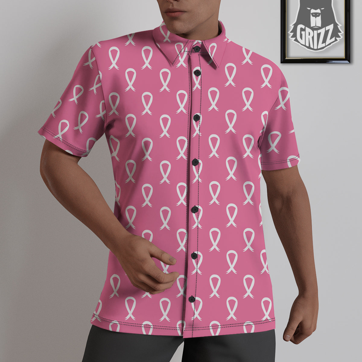 Breast Cancer Pink And White Print Pattern Untucked Shirts-grizzshop
