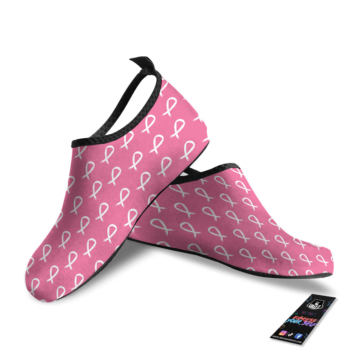 Breast Cancer Pink And White Print Pattern Water Shoes-grizzshop