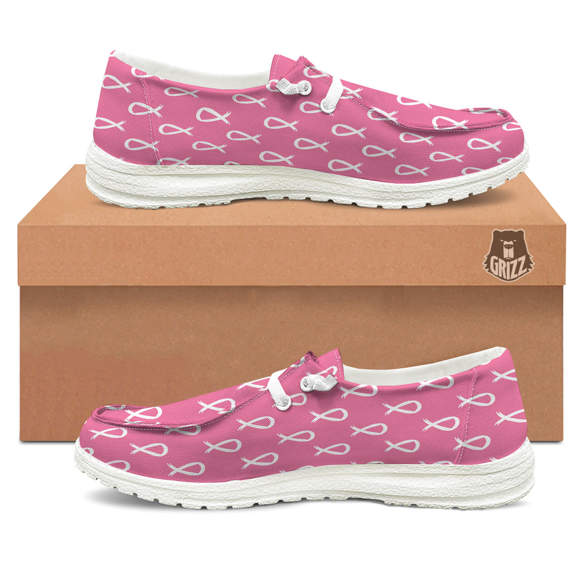 Breast Cancer Pink And White Print Pattern White Loafers-grizzshop