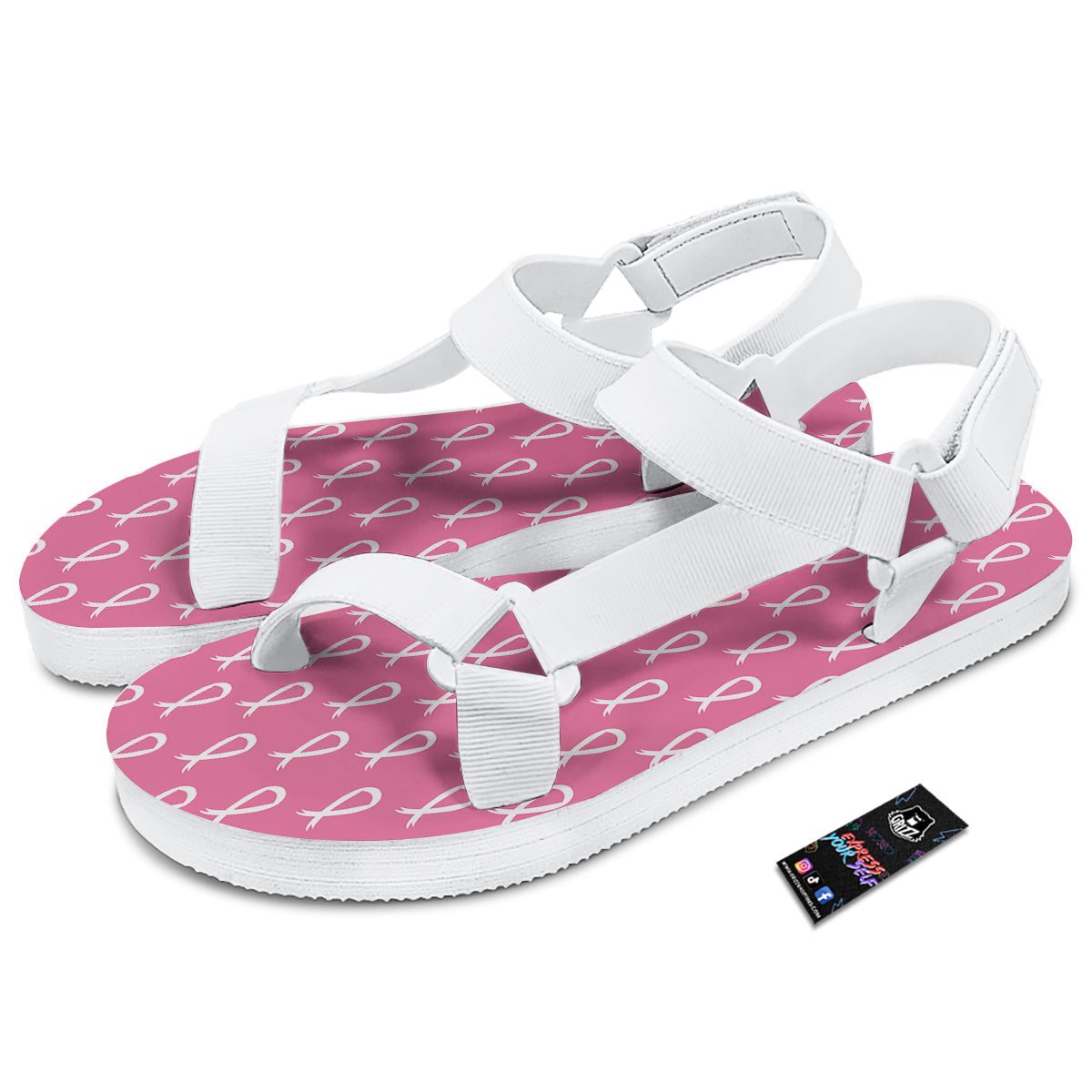 Breast Cancer Pink And White Print Pattern White Open Toe Sandals-grizzshop