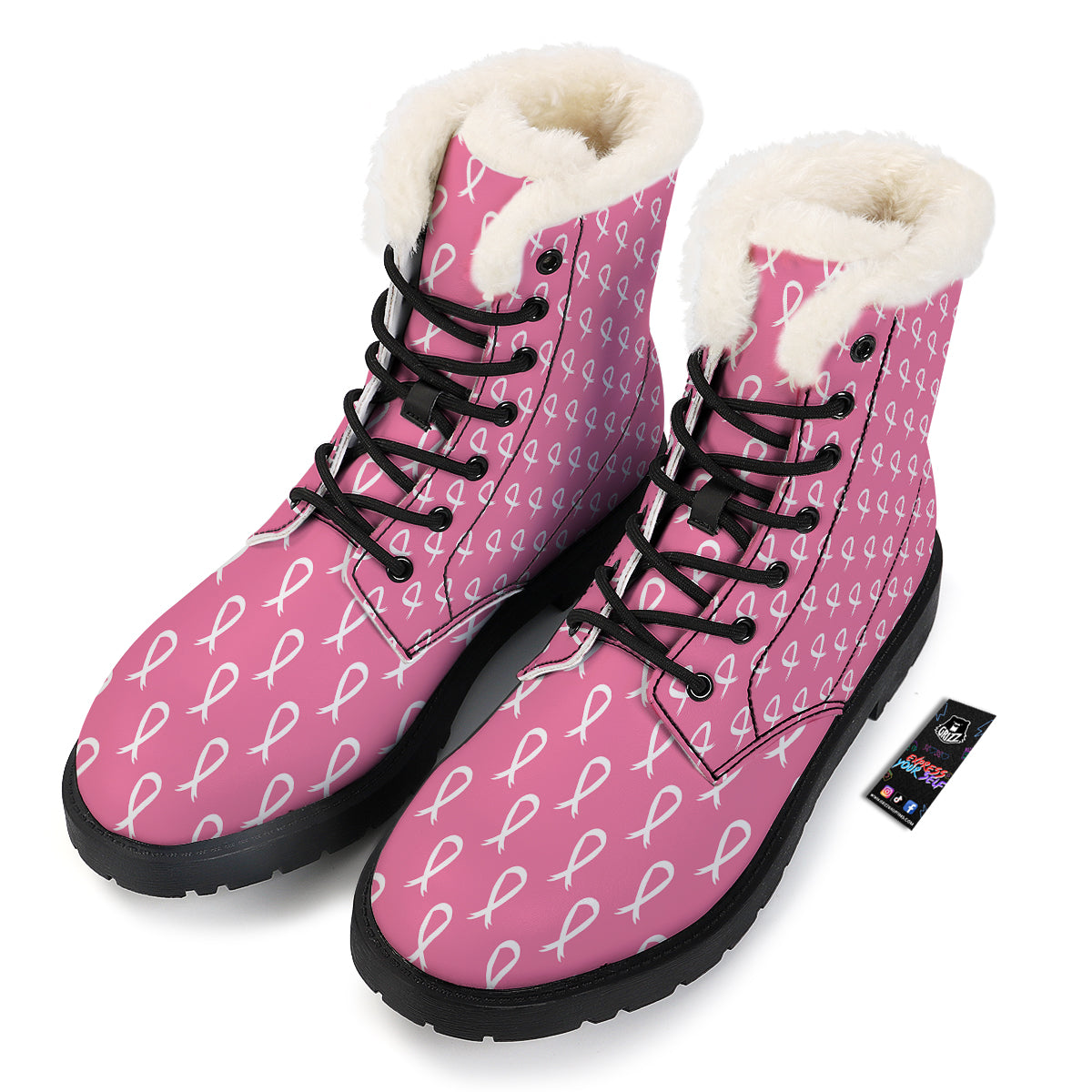 Breast Cancer Pink And White Print Pattern Winter Boots-grizzshop