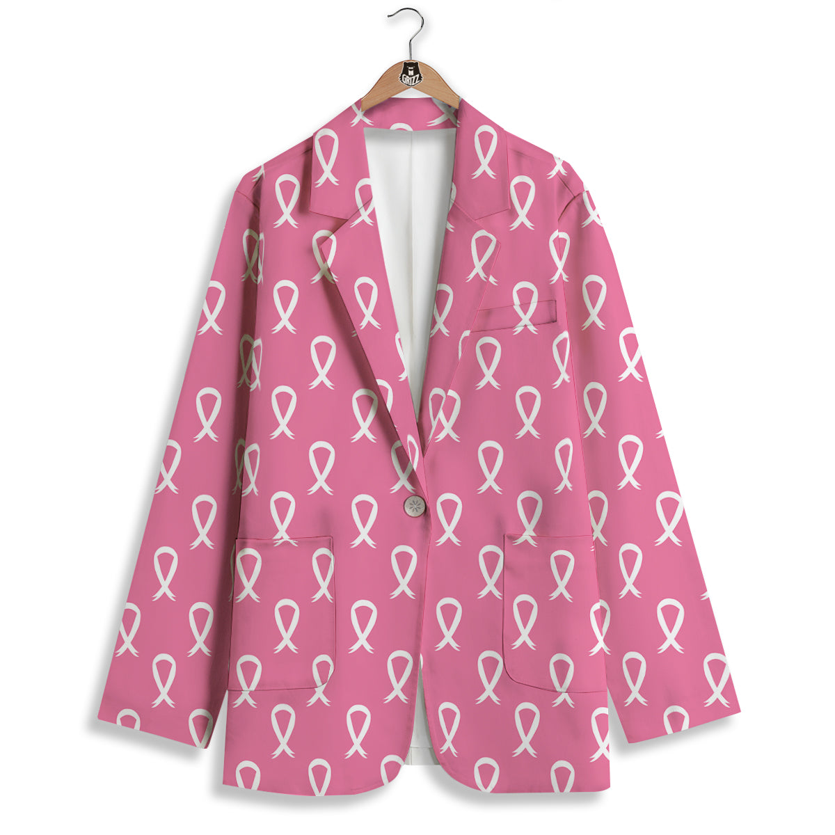 Breast Cancer Pink And White Print Pattern Women's Blazer-grizzshop