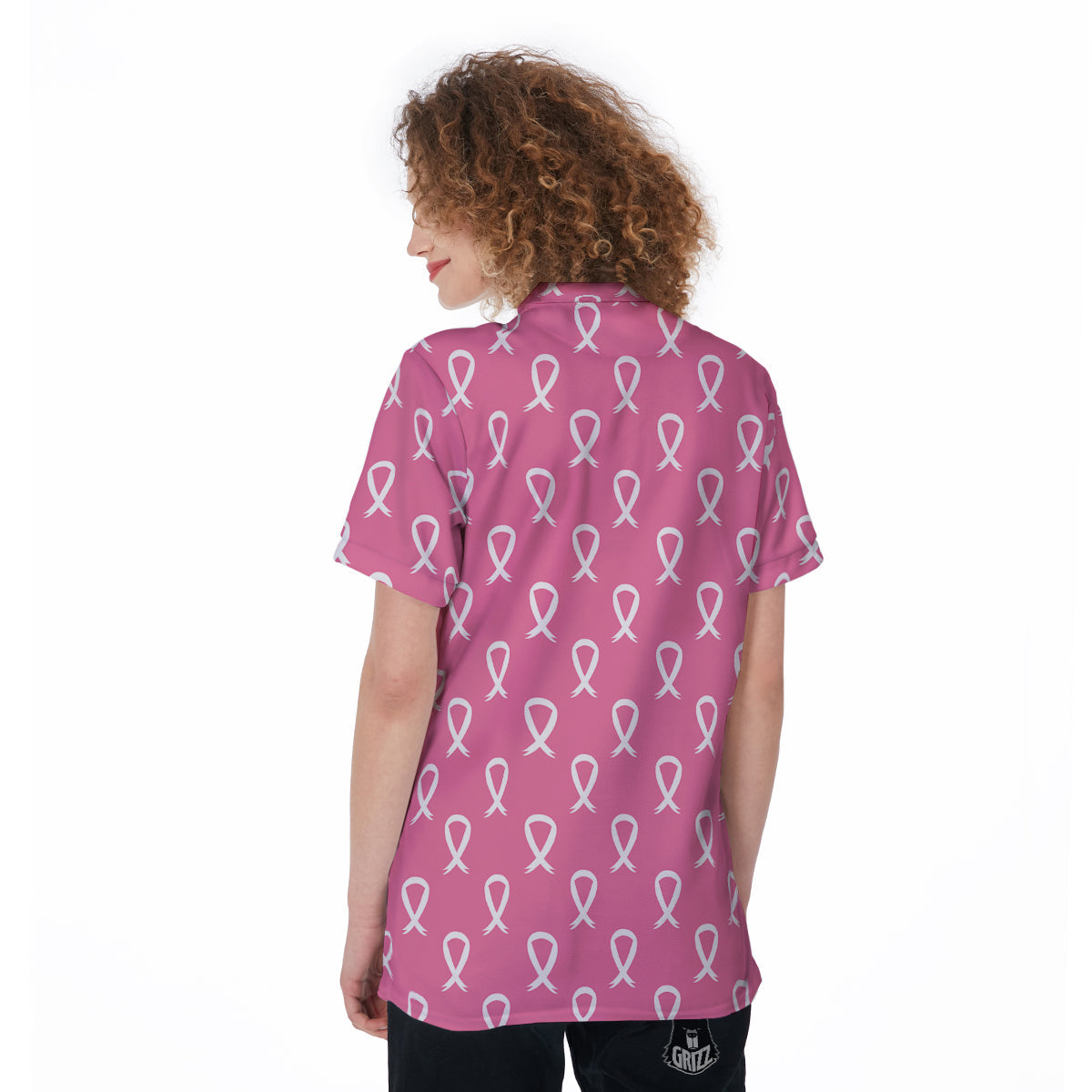 Breast Cancer Pink And White Print Pattern Women's Golf Shirts-grizzshop