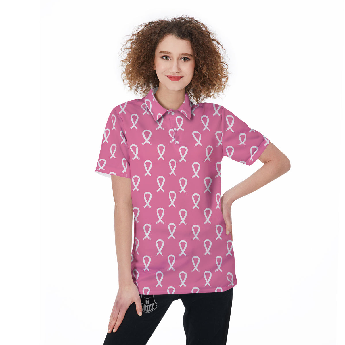 Breast Cancer Pink And White Print Pattern Women's Golf Shirts-grizzshop