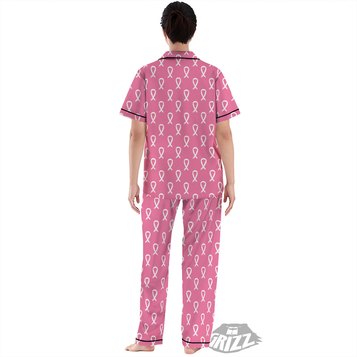 Breast Cancer Pink And White Print Pattern Women's Pajamas Set-grizzshop