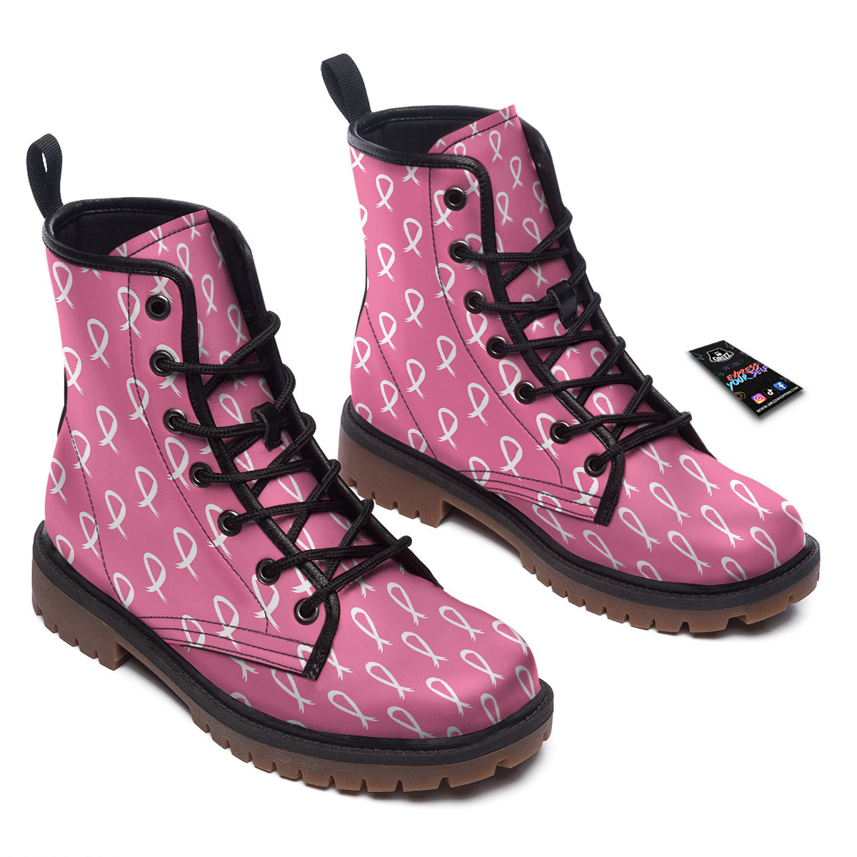 Breast Cancer Pink And White Print Pattern Work Boots-grizzshop