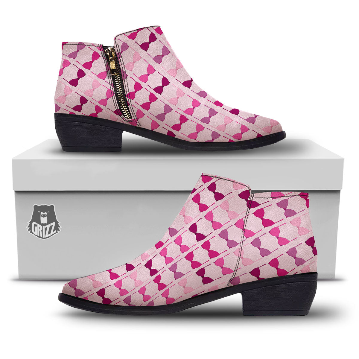 Breast Cancer Pink Bra Print Pattern Ankle Boots-grizzshop