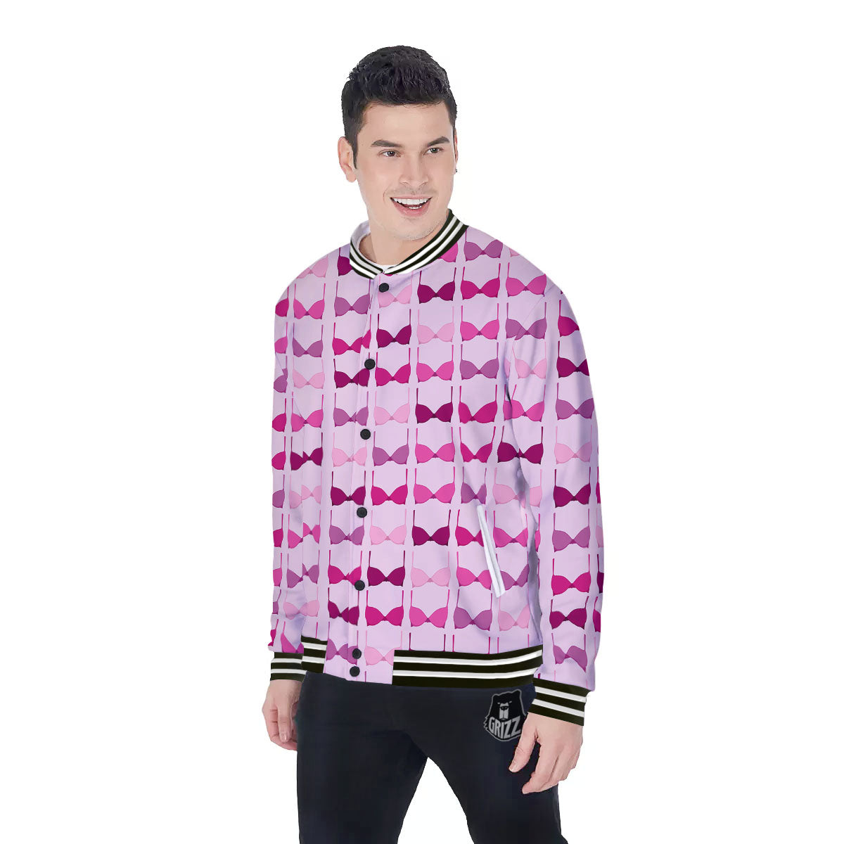 Breast Cancer Pink Bra Print Pattern Baseball Jacket-grizzshop