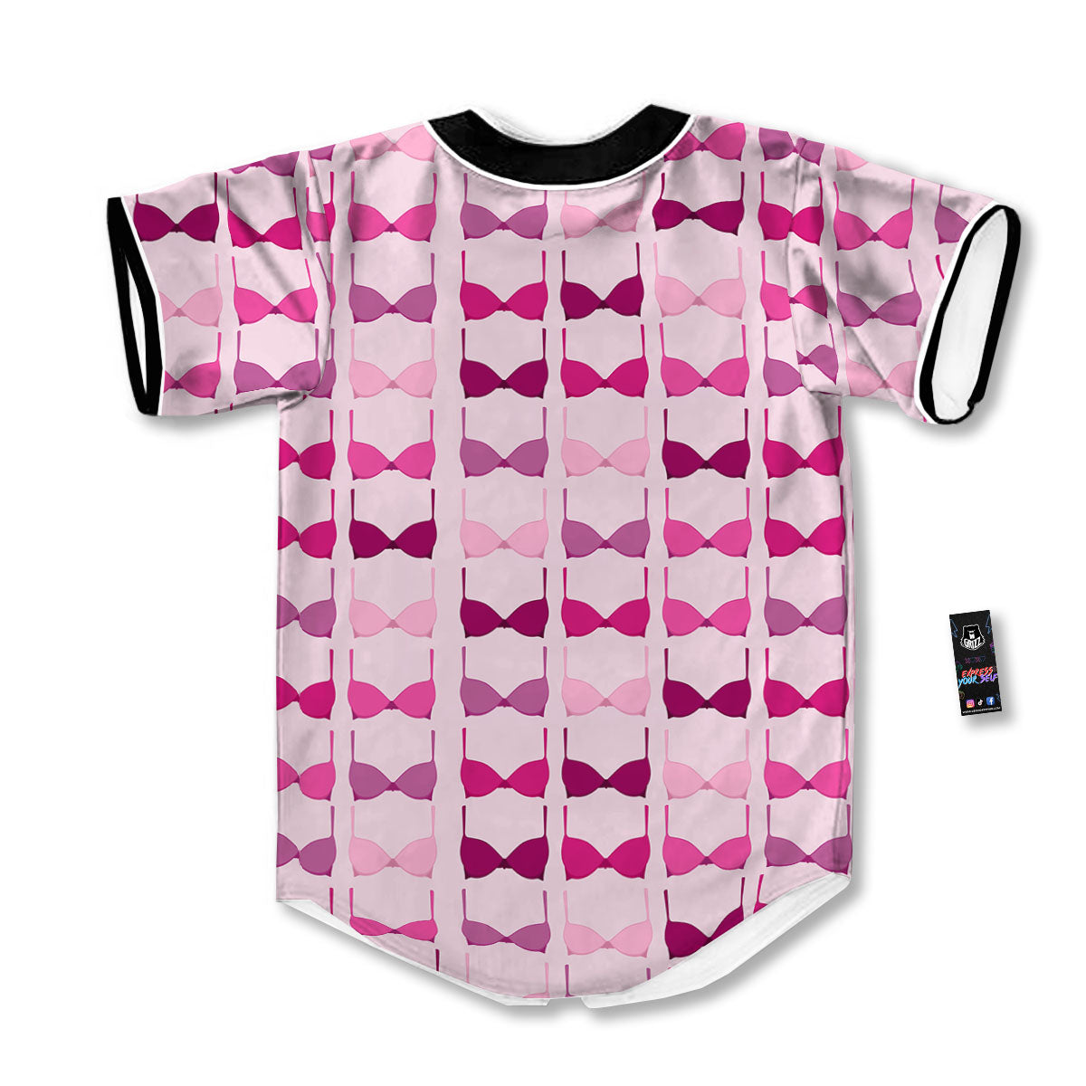 Breast Cancer Pink Bra Print Pattern Baseball Jersey-grizzshop