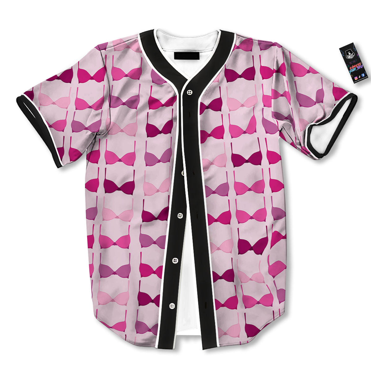 Breast Cancer Pink Bra Print Pattern Baseball Jersey-grizzshop
