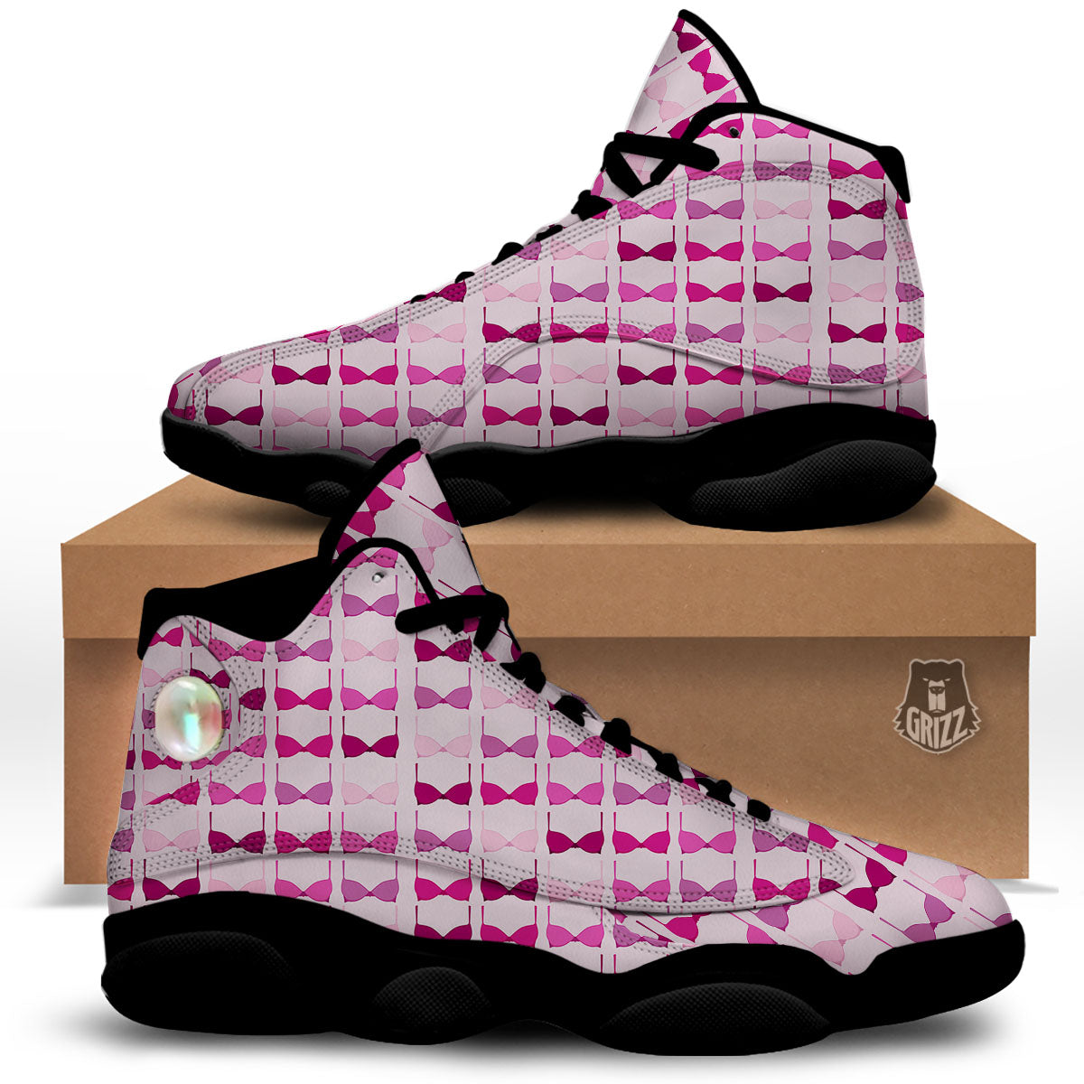 Breast Cancer Pink Bra Print Pattern Black Basketball Shoes-grizzshop