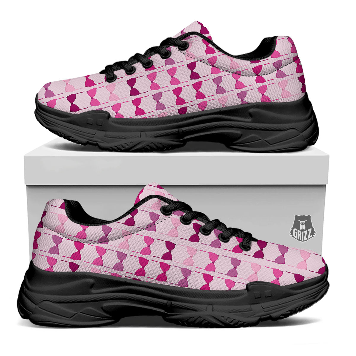 Breast Cancer Pink Bra Print Pattern Black Chunky Shoes-grizzshop
