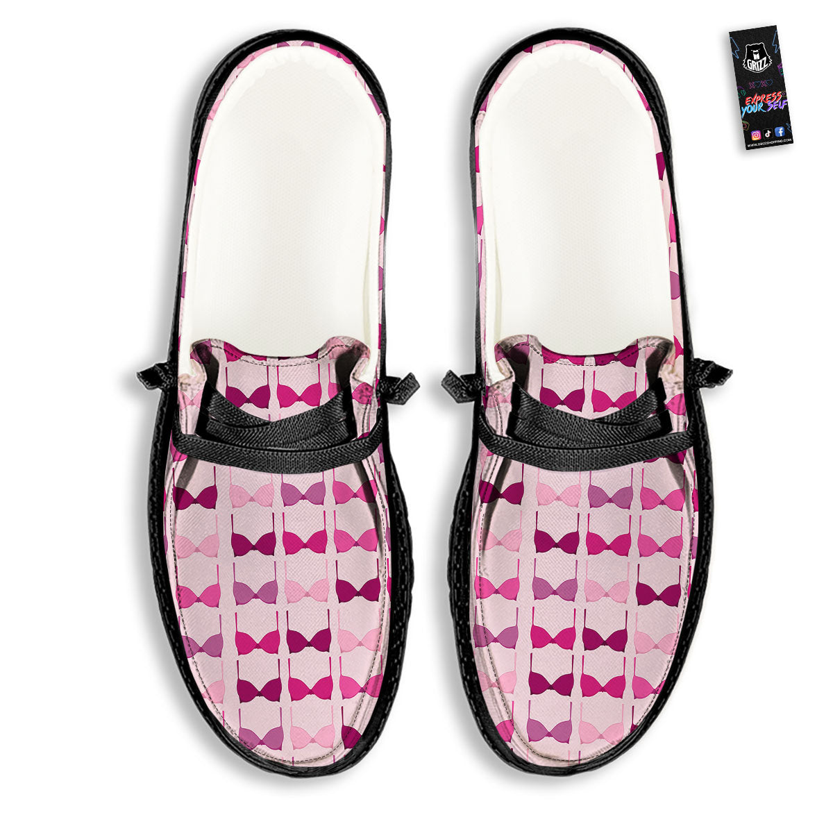 Breast Cancer Pink Bra Print Pattern Black Loafers-grizzshop