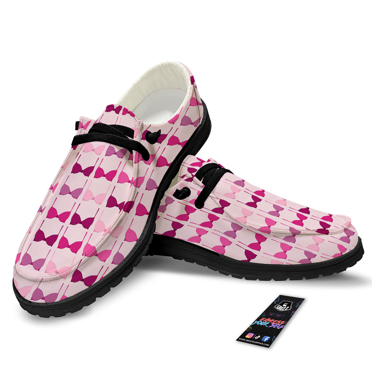 Breast Cancer Pink Bra Print Pattern Black Loafers-grizzshop