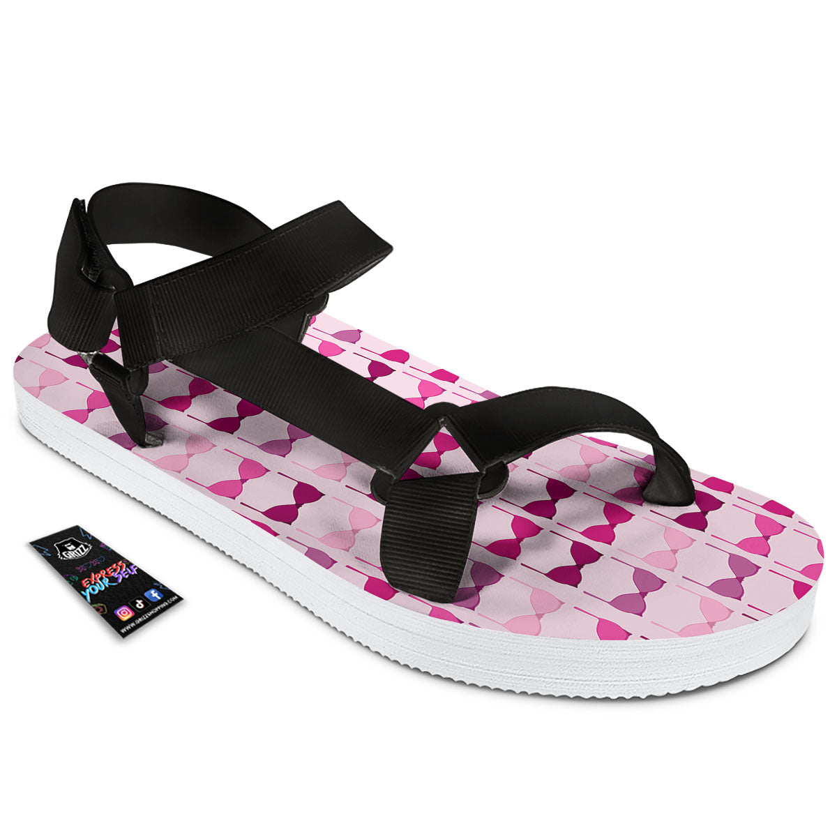 Breast Cancer Pink Bra Print Pattern Black Open Toe Sandals-grizzshop