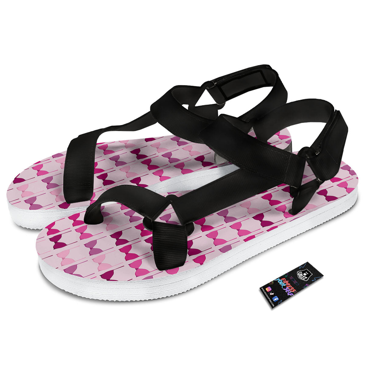 Breast Cancer Pink Bra Print Pattern Black Open Toe Sandals-grizzshop