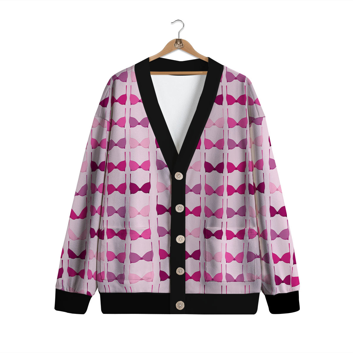Breast Cancer Pink Bra Print Pattern Cardigan-grizzshop