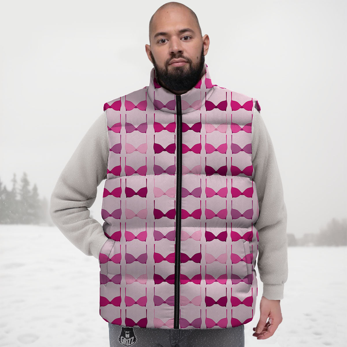 Breast Cancer Pink Bra Print Pattern Down Vest