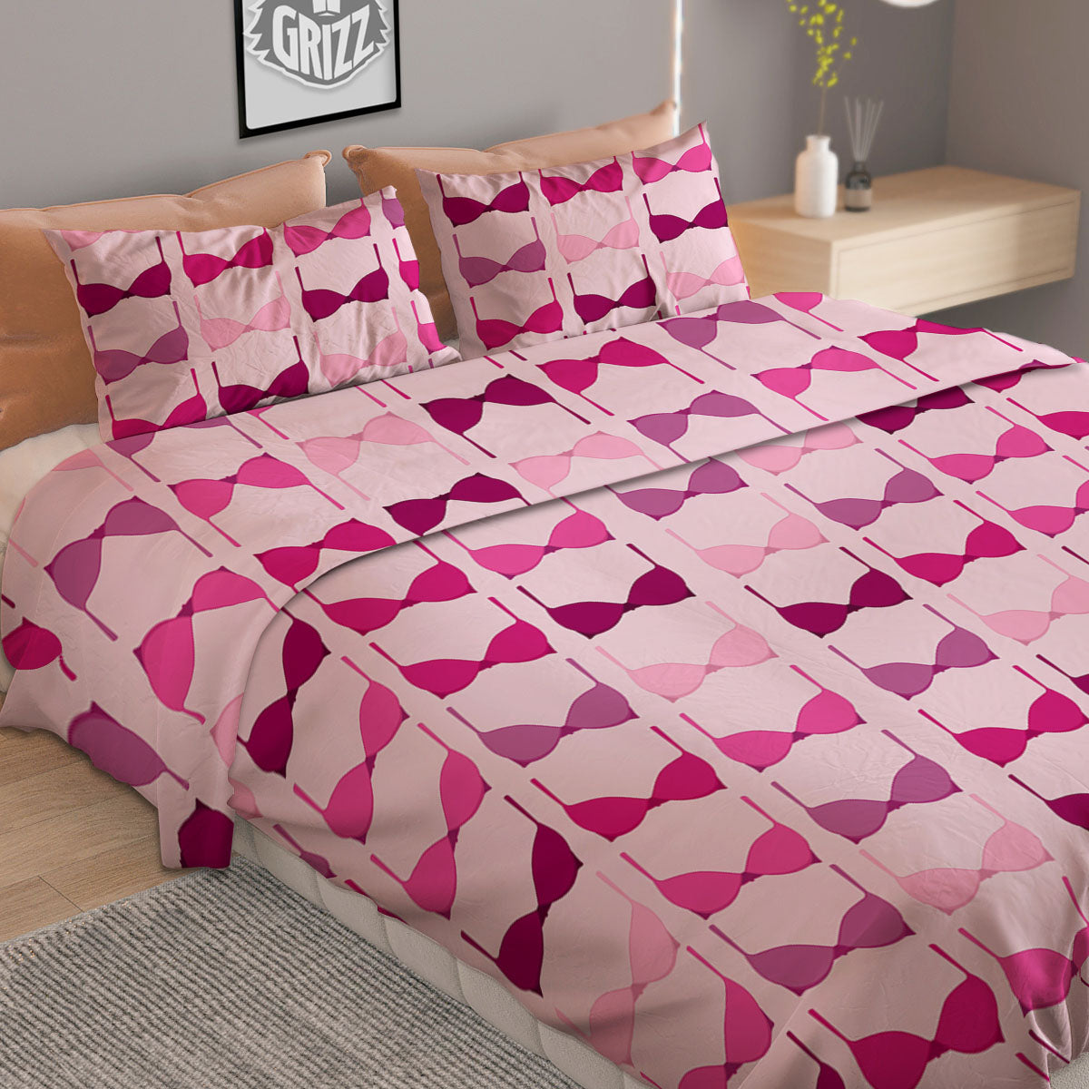 Breast Cancer Pink Bra Print Pattern Duvet Cover Bedding Set